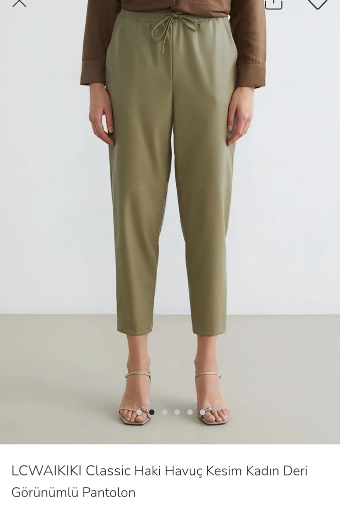 LC Waikiki Haki Kadın Deri Cigarette Pantolon - Görsel 2