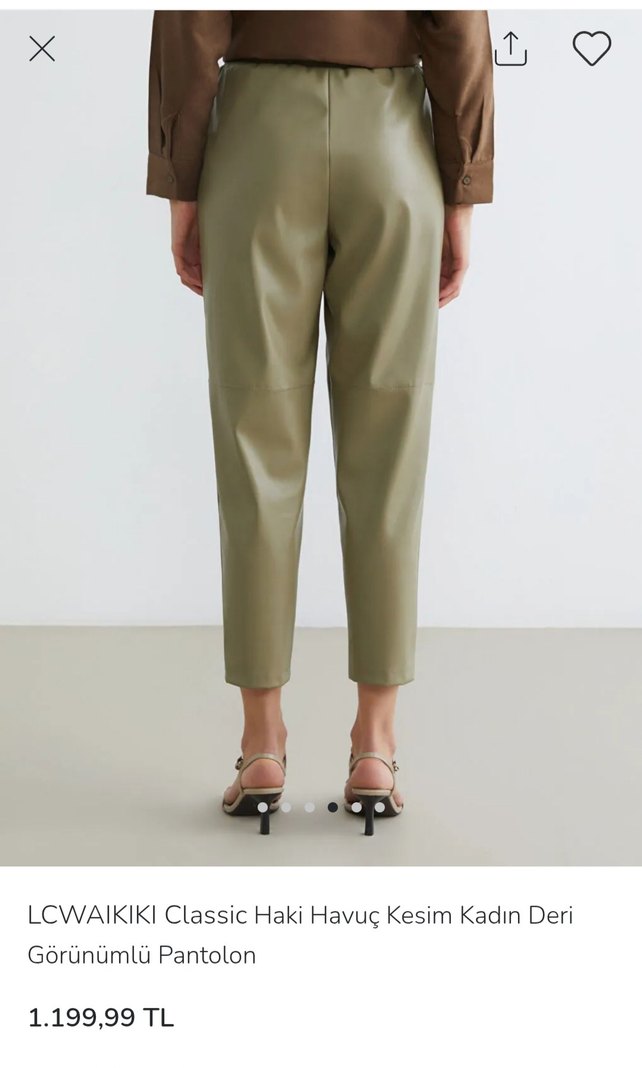 LC Waikiki Haki Kadın Deri Cigarette Pantolon - Görsel 3