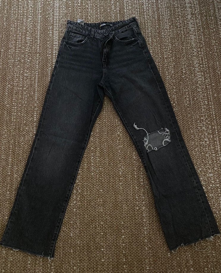 Antrasit yırtık high rise pantolon - Görsel 2