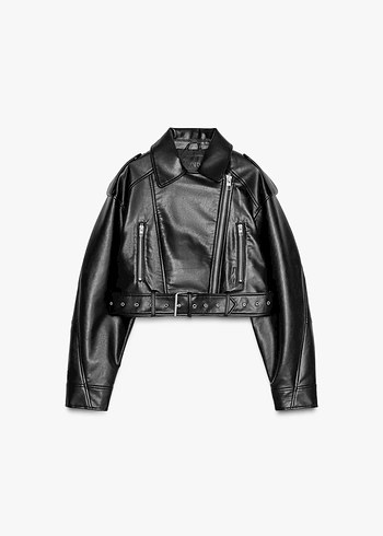 Zara Kadın Siyah Deri Biker Ceket - Görsel 3