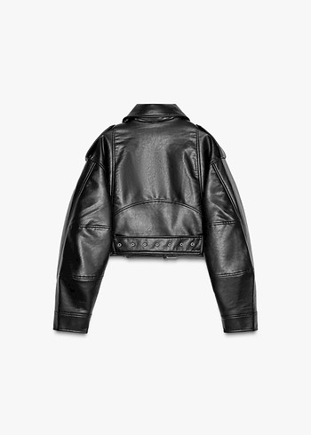 Zara Kadın Siyah Deri Biker Ceket - Görsel 4
