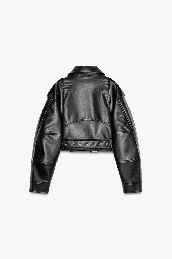 Zara Kadın Siyah Deri Biker Ceket - Görsel 4