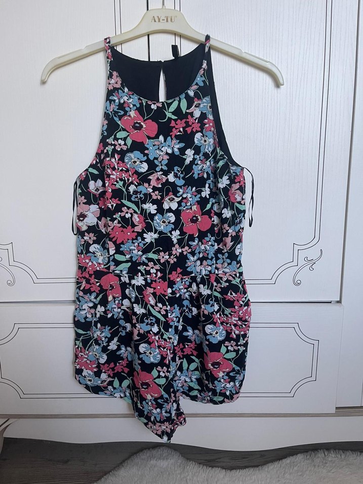 Çiçek Desenli V Yaka  Tulum - Görsel 2