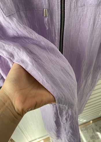 40 Beden mor Renk Mor Uzun Keten Kapüşonlu Ceket