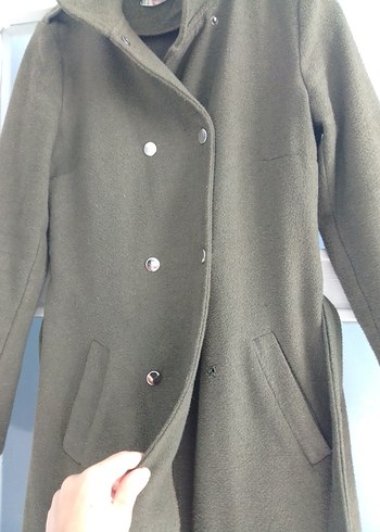 Gri Kadın Uzun Kemerli Yün Kaban - Görsel 3