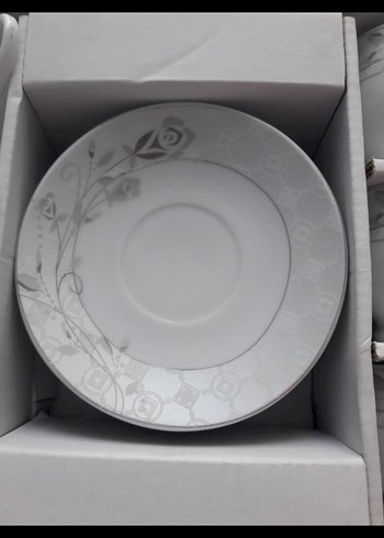 Gri Desenli Beyaz Porselen Kahve Fincanı Seti - Görsel 3