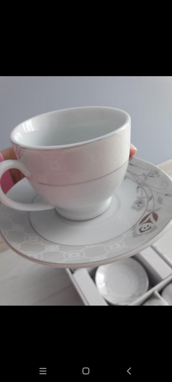 Gri Desenli Beyaz Porselen Kahve Fincanı Seti - Görsel 2