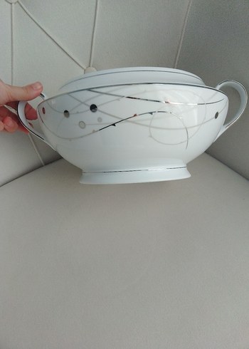 Beyaz Gri Desenli Kapaklı Porselen Çorba Kasesi - Görsel 2