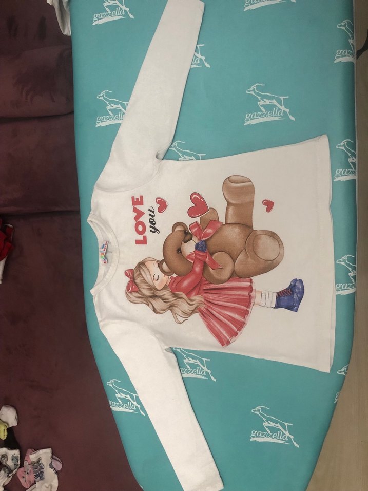 Kız Çocuk Beyaz Uzun Kollu Baskılı Tişört - Görsel 2