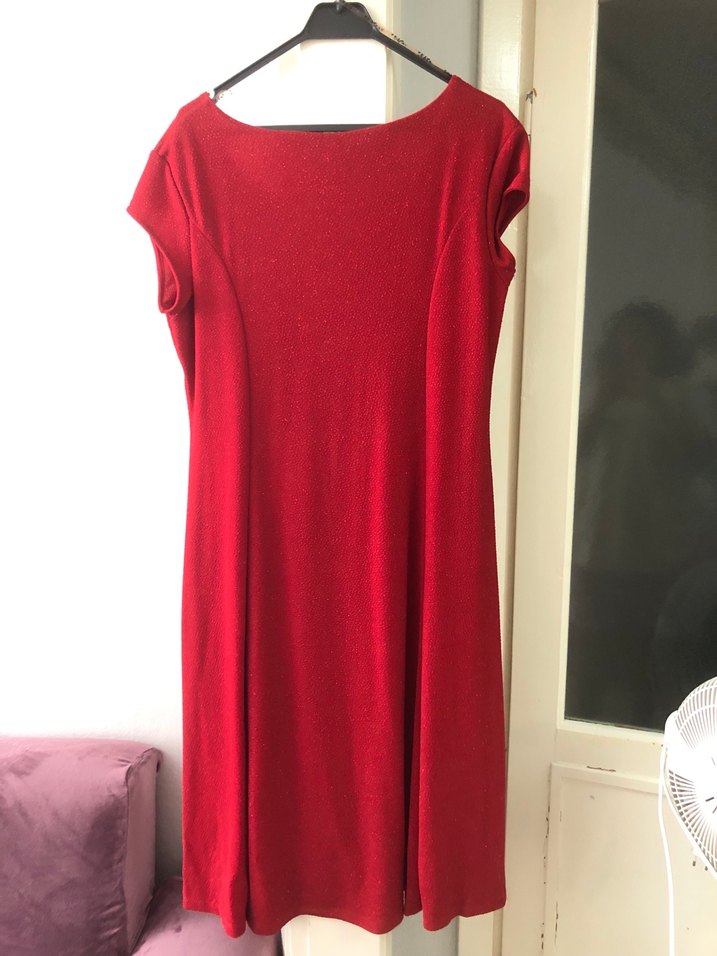 Kırmızı V Yaka Midi Elbise - Görsel 3