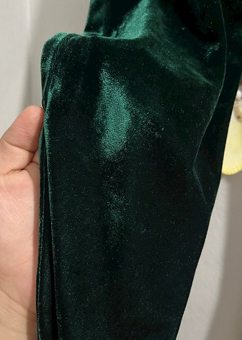 Düğmeli Yeşil Midi kadife tayt Pantolon - Görsel 3