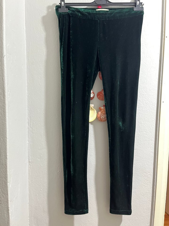 Düğmeli Yeşil Midi kadife tayt Pantolon - Görsel 2