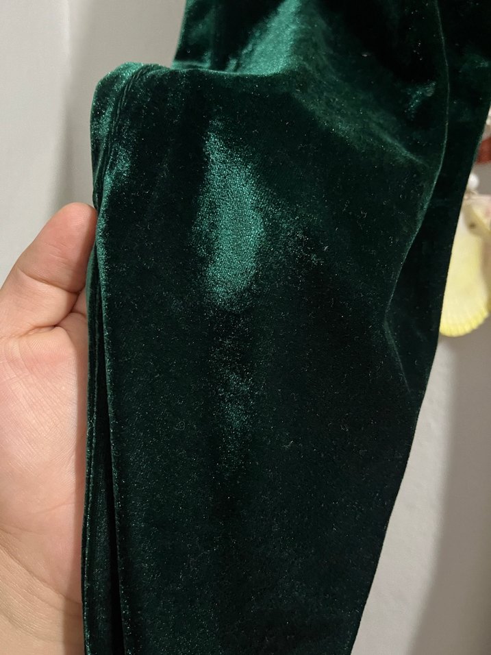 Düğmeli Yeşil Midi kadife tayt Pantolon - Görsel 3