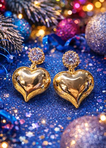 Altın Renk iri Kalp Küpe - Görsel 2