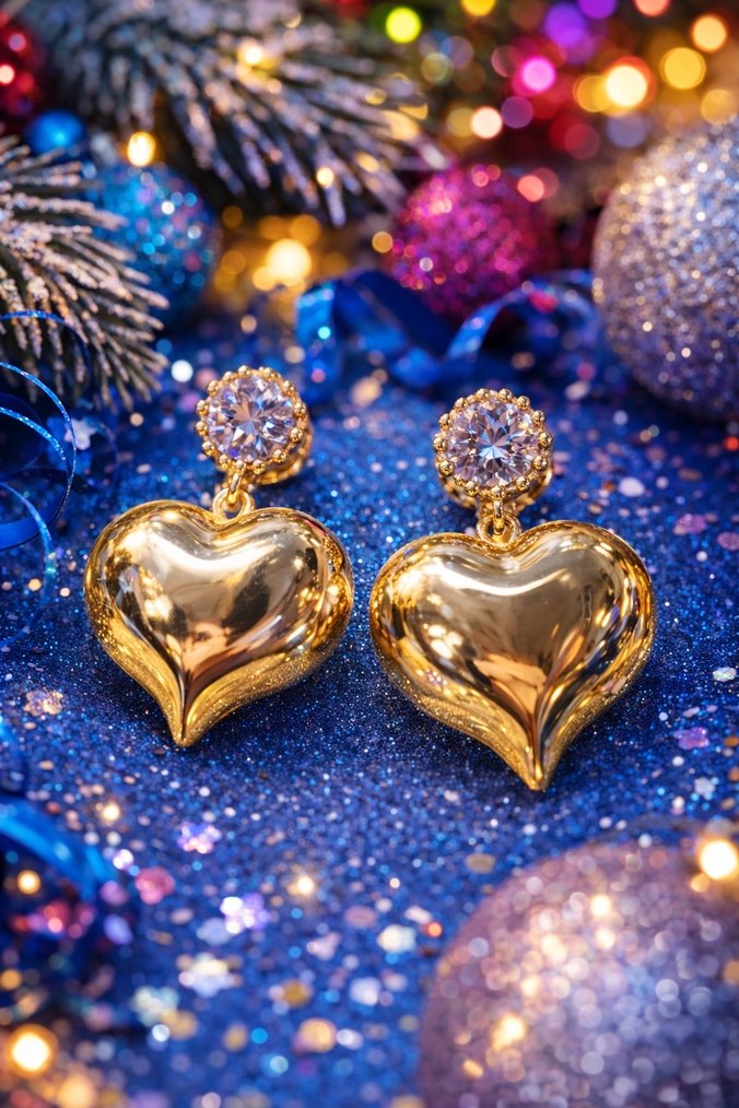 Altın Renk iri Kalp Küpe - Görsel 2