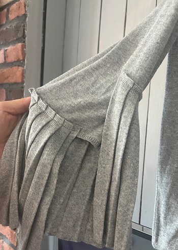Gri Uzun Kollu Triko Kadın Hırka - Görsel 3