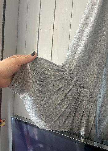 Gri Uzun Kollu Triko Kadın Hırka - Görsel 2