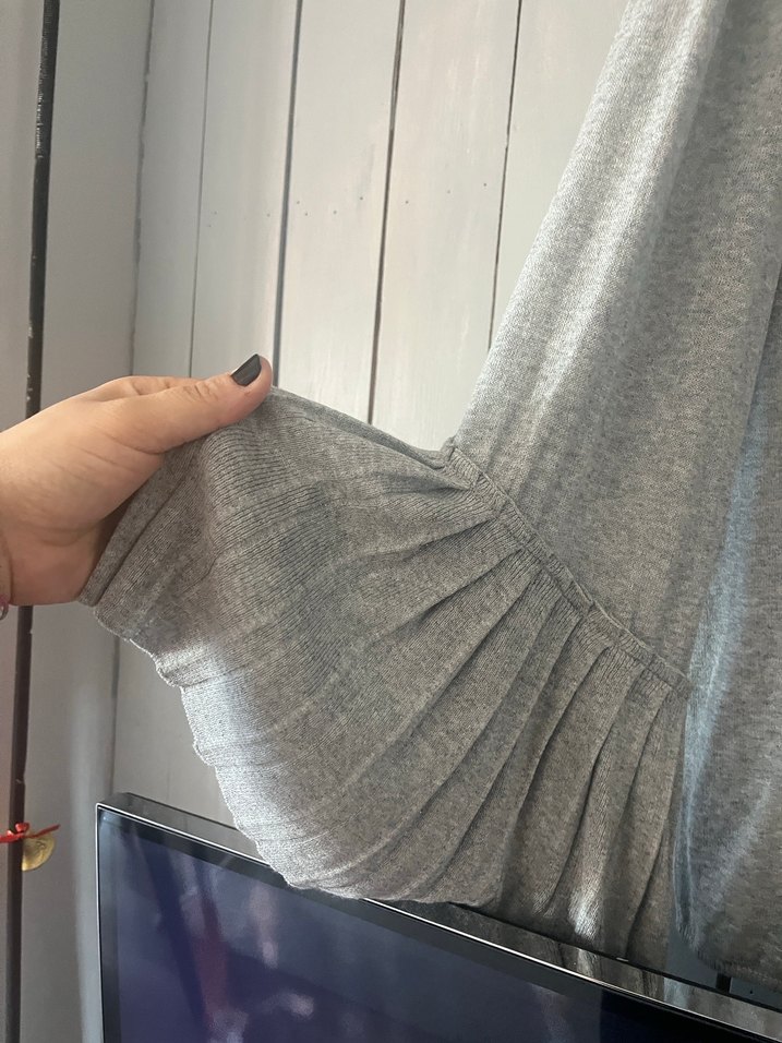 Gri Uzun Kollu Triko Kadın Hırka - Görsel 2