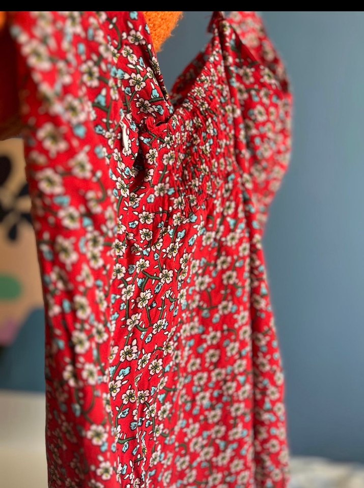 Detaylı Kırmızı Mini Bohem Elbise - Görsel 4