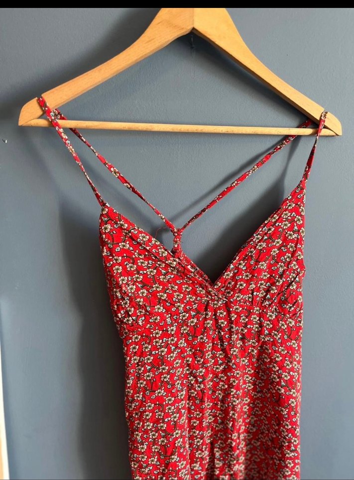 Detaylı Kırmızı Mini Bohem Elbise - Görsel 5