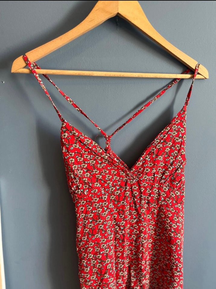 Detaylı Kırmızı Mini Bohem Elbise - Görsel 2