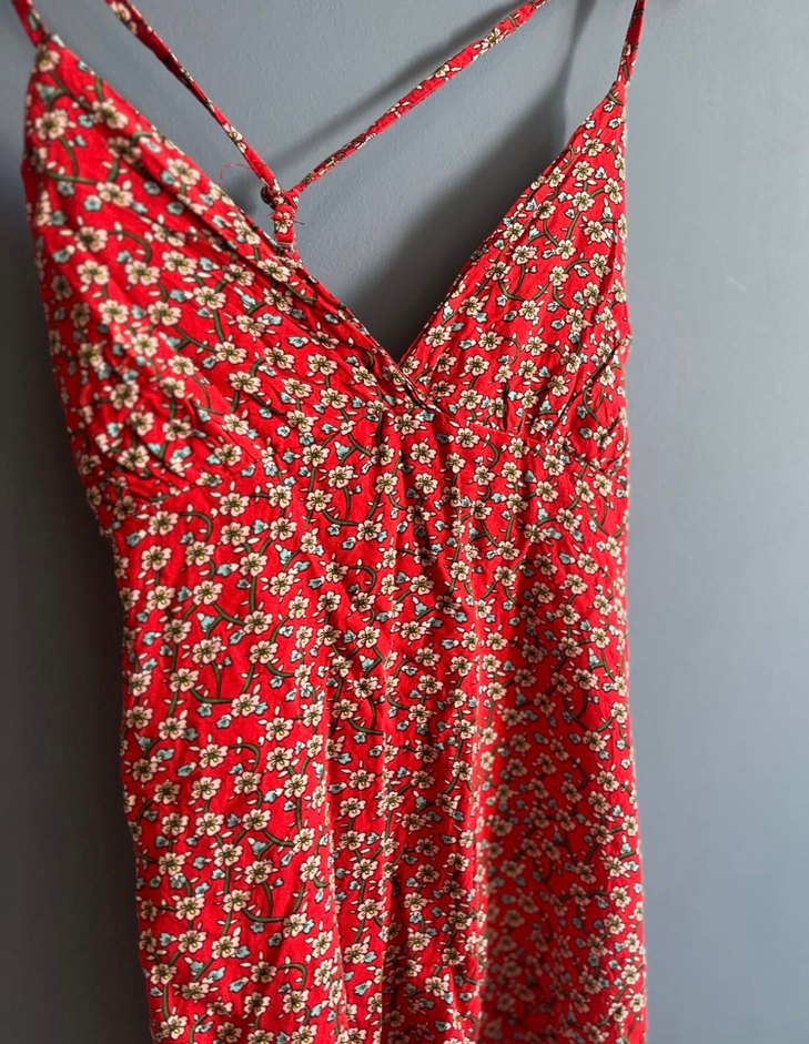 Detaylı Kırmızı Mini Bohem Elbise - Görsel 3