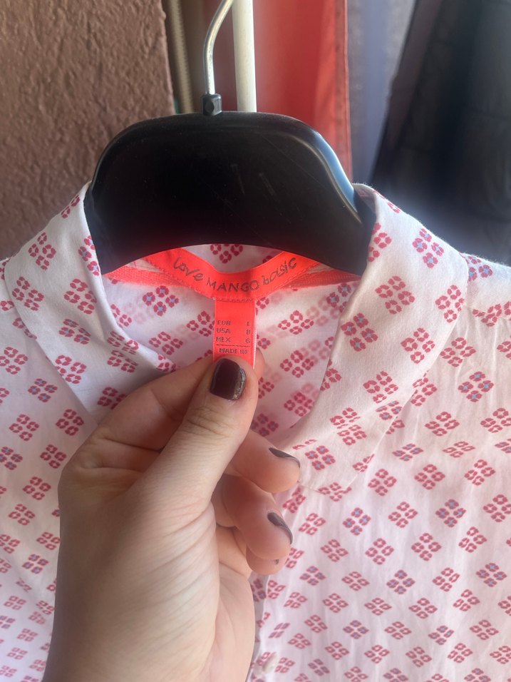 Mango Pembe V Yaka Uzun Kollu Baskılı Kadın Gömlek - Görsel 2