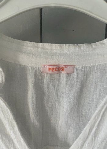 Kadın Beyaz Keten V Yaka Kısa Kollu Gömlek - Görsel 2