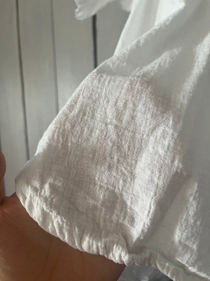 Kadın Beyaz Keten V Yaka Kısa Kollu Gömlek - Görsel 5