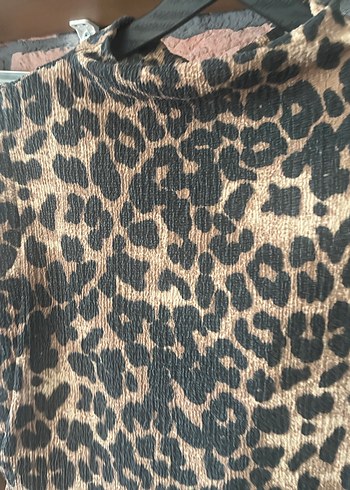 Leopar Desenli Boğazlı Midi Triko Elbise - Görsel 5