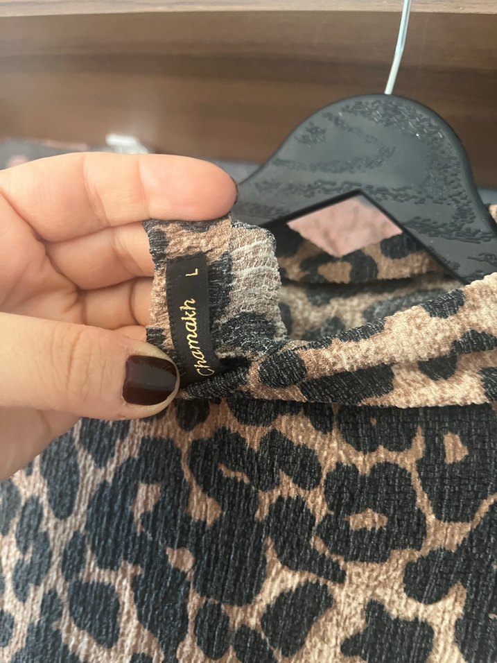 Leopar Desenli Boğazlı Midi Triko Elbise - Görsel 3