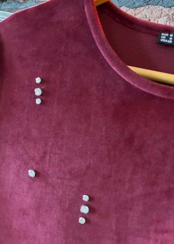 Payetli Bordo Kadın Süet Midi Elbise - Görsel 4