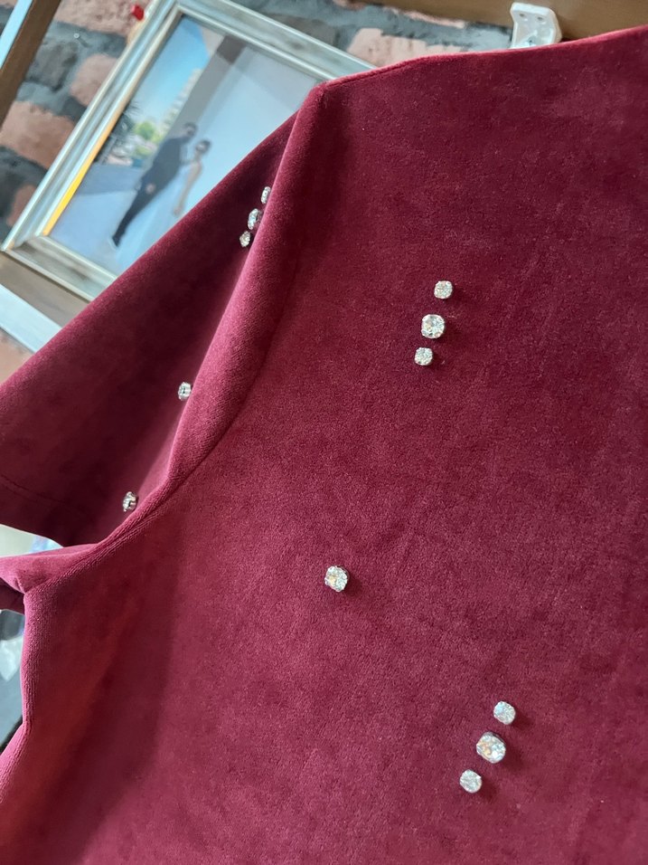 Payetli Bordo Kadın Süet Midi Elbise - Görsel 5