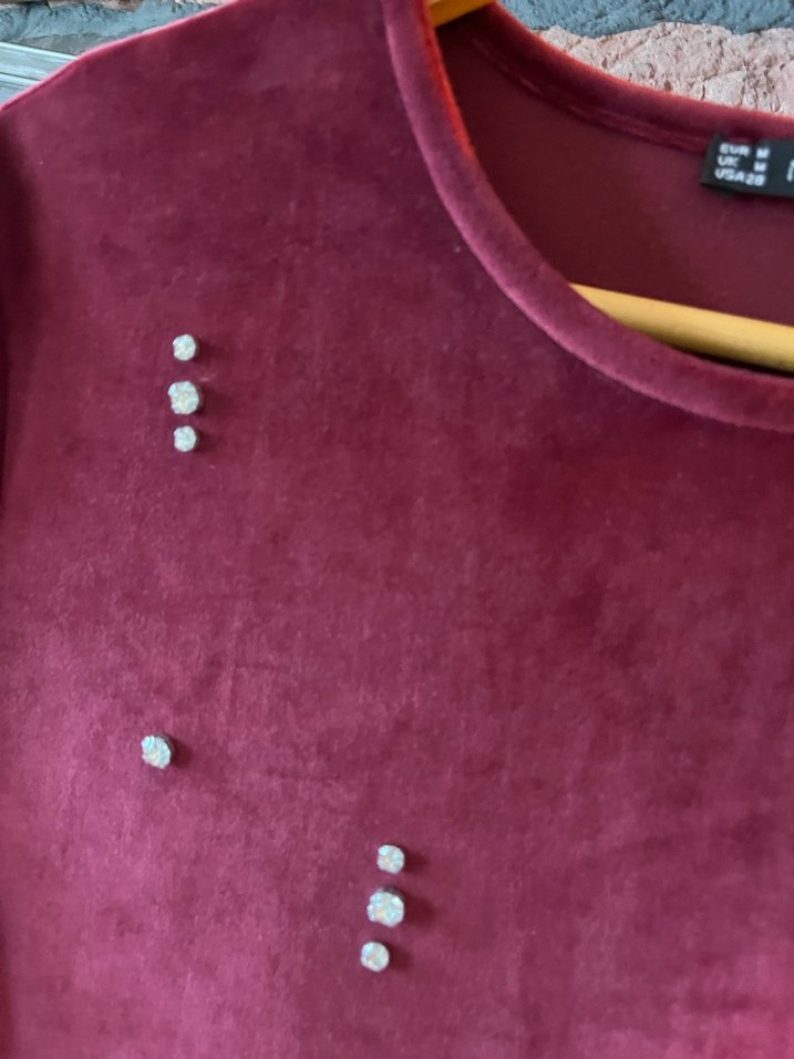 Payetli Bordo Kadın Süet Midi Elbise - Görsel 4