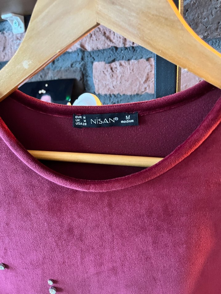 Payetli Bordo Kadın Süet Midi Elbise - Görsel 3