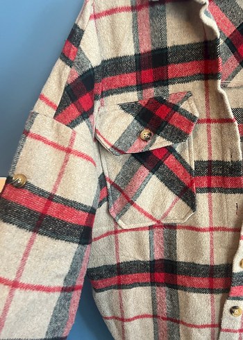 Düğmeli Ekose Kadın Yün Gömlek - Görsel 3