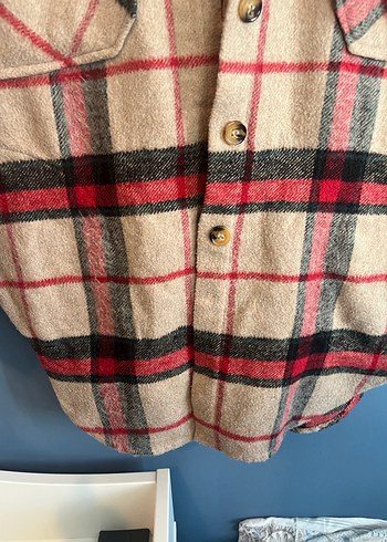 Düğmeli Ekose Kadın Yün Gömlek - Görsel 5