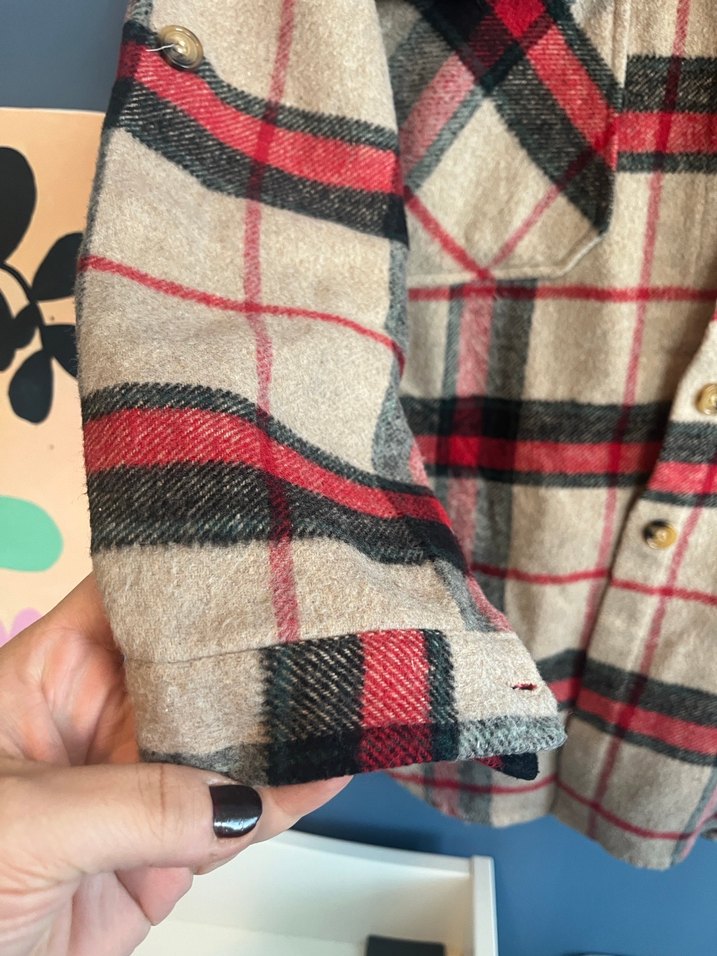 Düğmeli Ekose Kadın Yün Gömlek - Görsel 4
