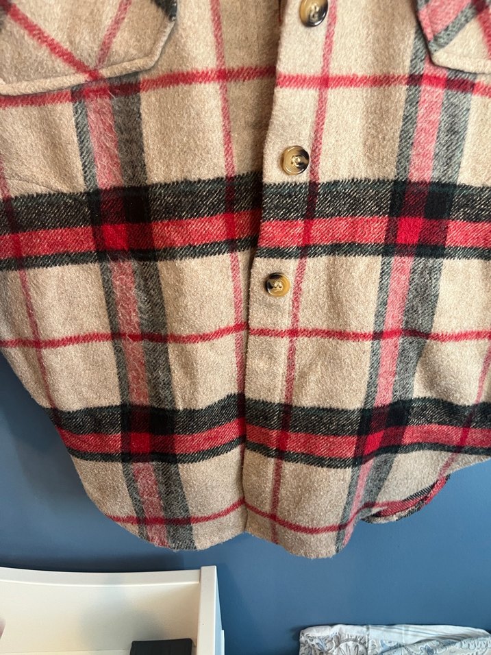 Düğmeli Ekose Kadın Yün Gömlek - Görsel 5
