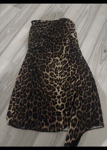 Leopar Desenli Drapeli Mini Elbise - Görsel 7