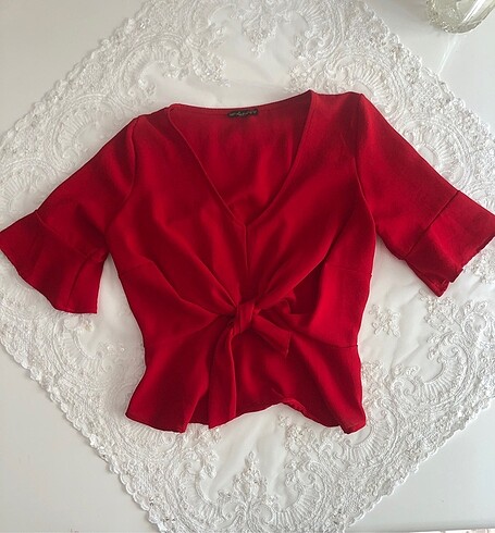 Zara Kırmızı önden bağlamalı bluz