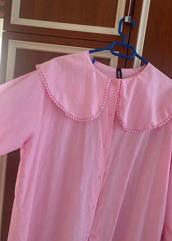 Diğer Düğmeli, uzun kollu pembe hamile bluzu