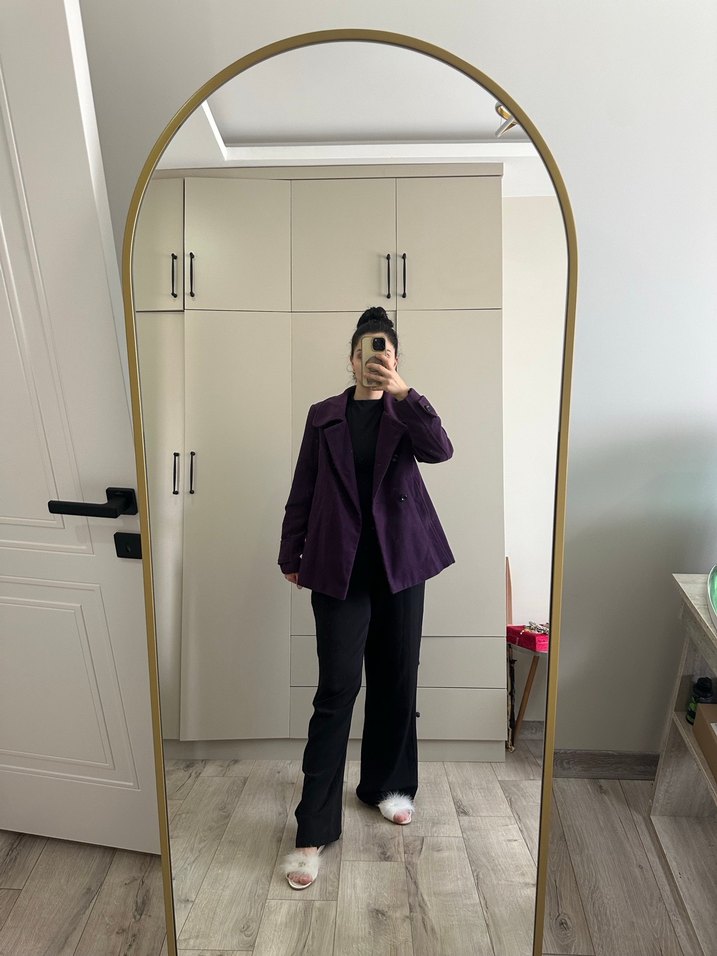 Mor Kadın Ofis Ceketi, Normal Boy, Rahat Kesim - Görsel 2