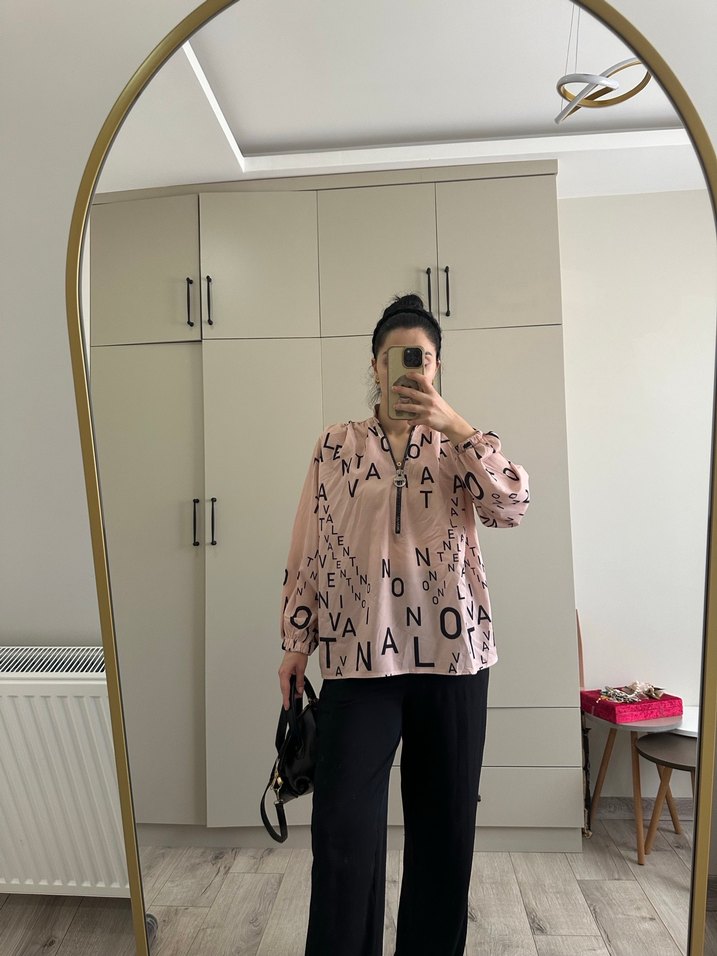 Pembe V Yaka Salaş Kadın Gömlek - Görsel 2