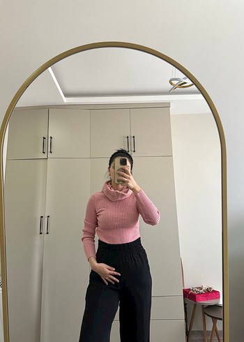 Pembe Yarım Balıkçı Yaka Kadın Triko
