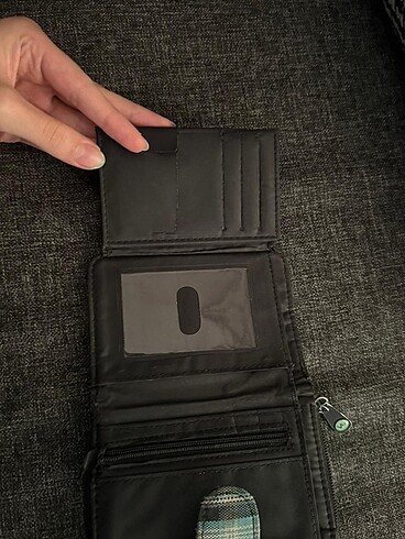 Vintage Çok Cepli Ekoseli Mavi Cüzdan - Görsel 3