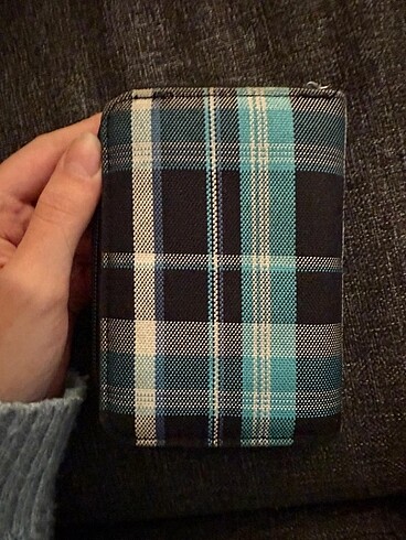 Vintage Çok Cepli Ekoseli Mavi Cüzdan - Görsel 6