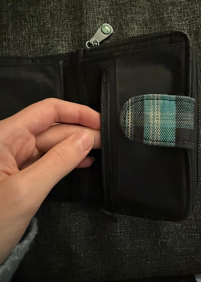 Vintage Çok Cepli Ekoseli Mavi Cüzdan - Görsel 4