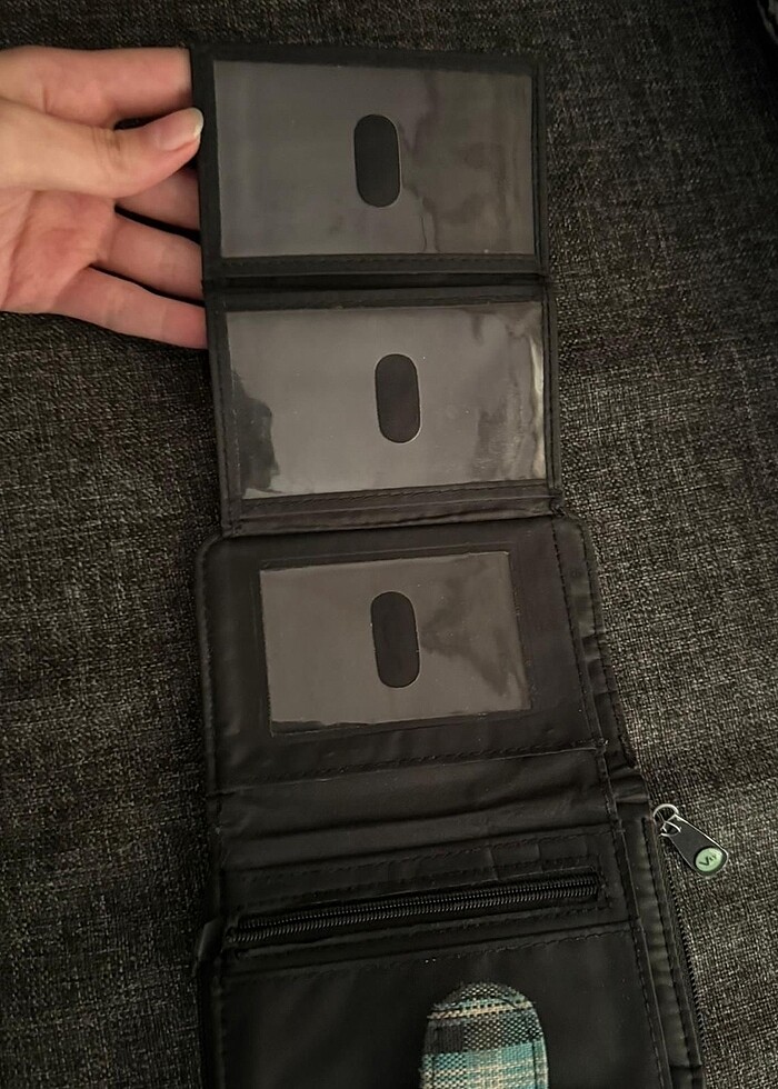 Vintage Çok Cepli Ekoseli Mavi Cüzdan - Görsel 2