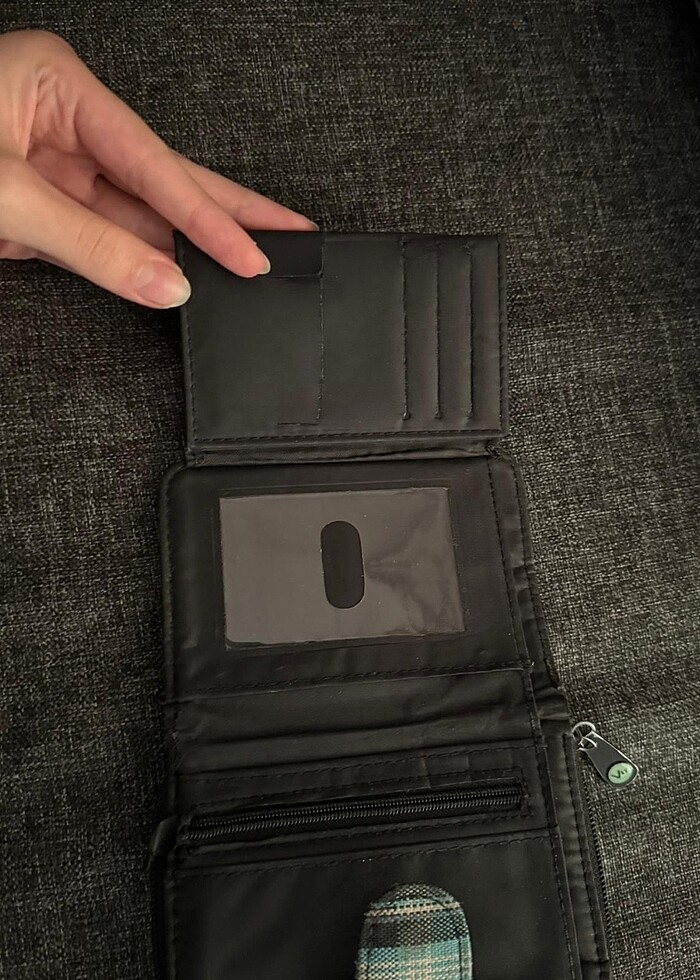 Vintage Çok Cepli Ekoseli Mavi Cüzdan - Görsel 3